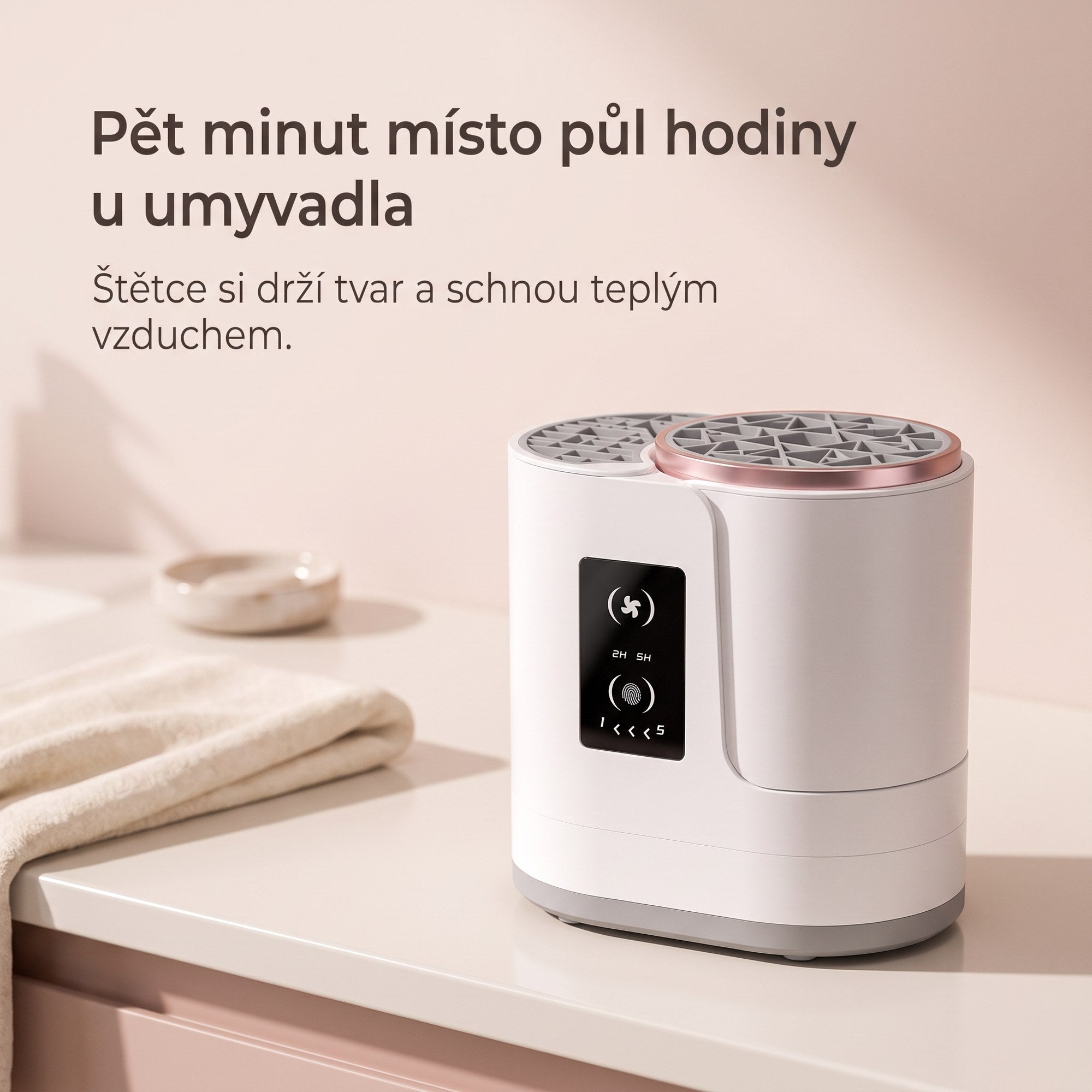 Pět minut místo půl hodiny u umyvadla — štětce si drží tvar a schnou teplým vzduchem